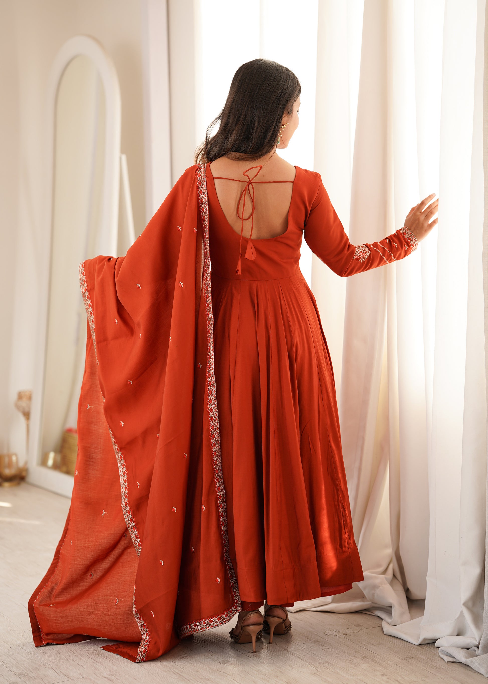 Rust Tassel Anarkali Gown
