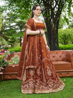 Rust Zari Sequin Embroidered Lehenga