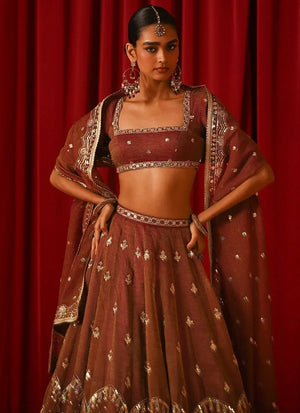 Rust Zari Sequin Lehenga