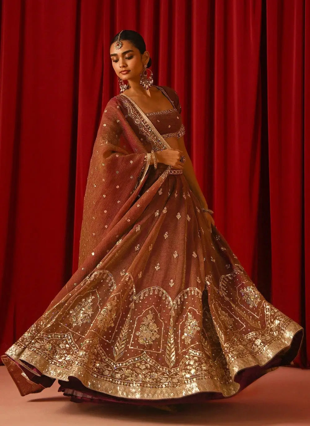 Rust Zari Sequin Lehenga