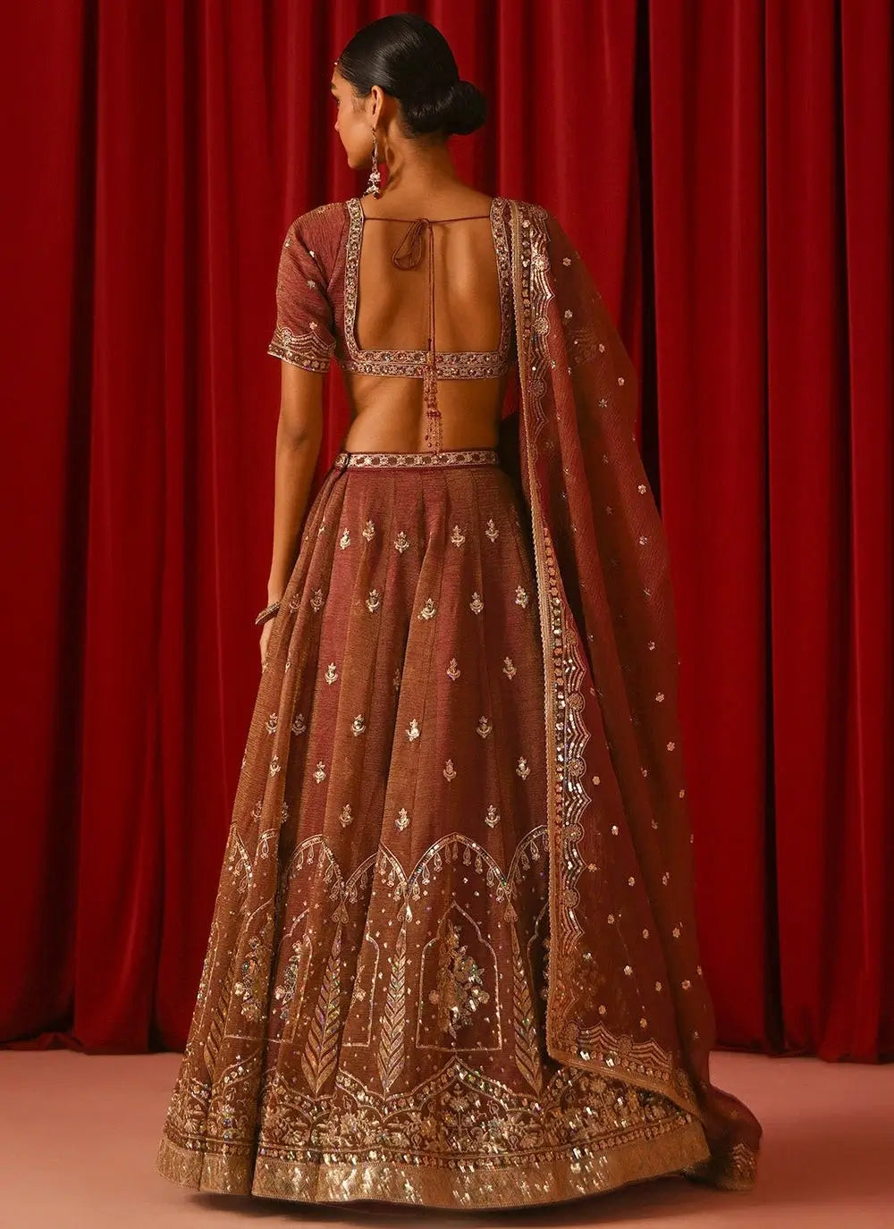 Rust Zari Sequin Lehenga