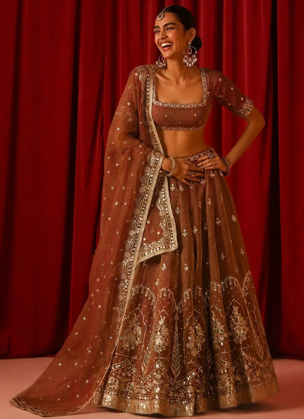 Rust Zari Sequin Lehenga