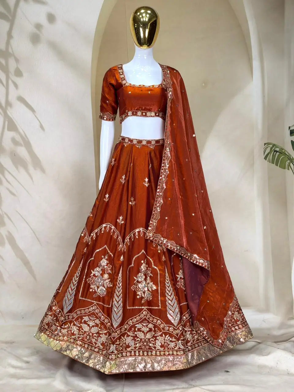 Rust Zari Sequin Lehenga