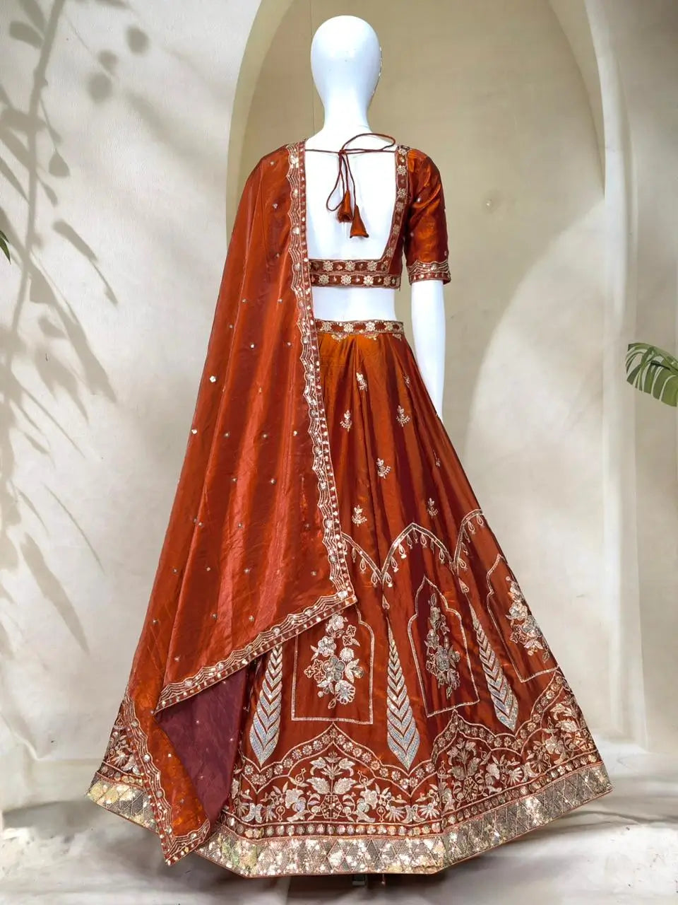 Rust Zari Sequin Lehenga