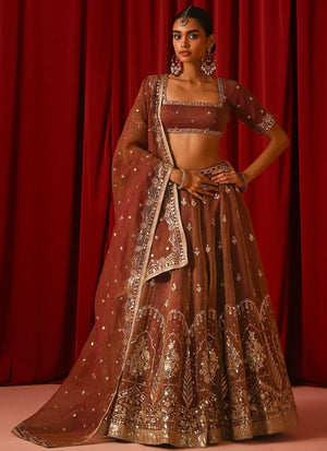 Rust Zari Sequin Lehenga