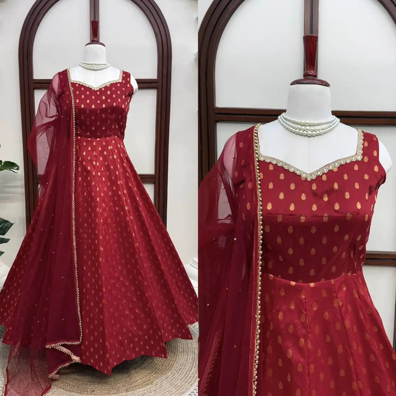 Saffron Butti Jacquard Anarkali Set