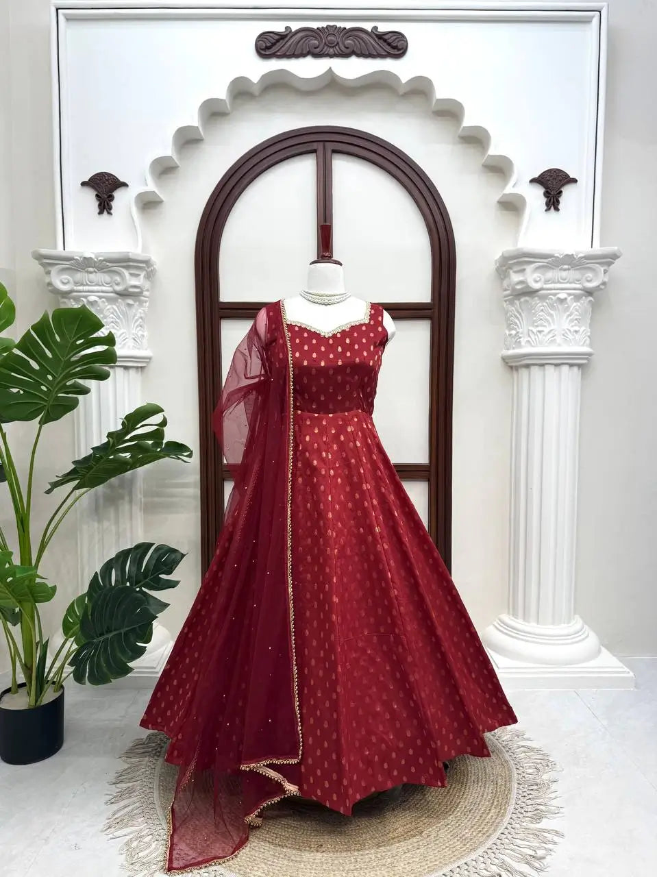 Saffron Butti Jacquard Anarkali Set