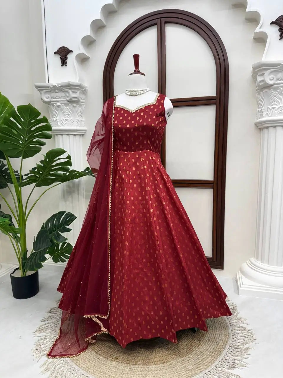 Saffron Butti Jacquard Anarkali Set