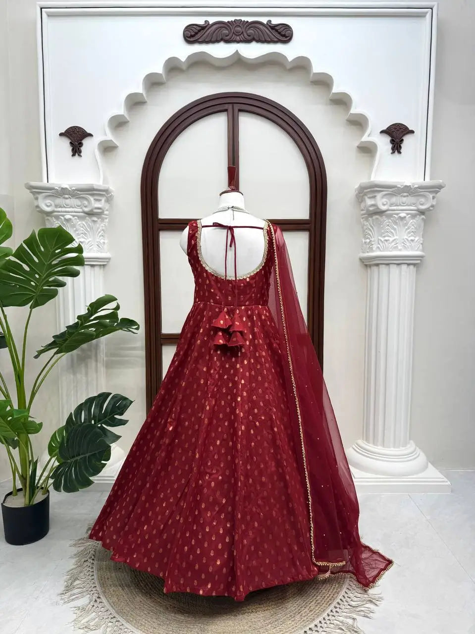 Saffron Butti Jacquard Anarkali Set