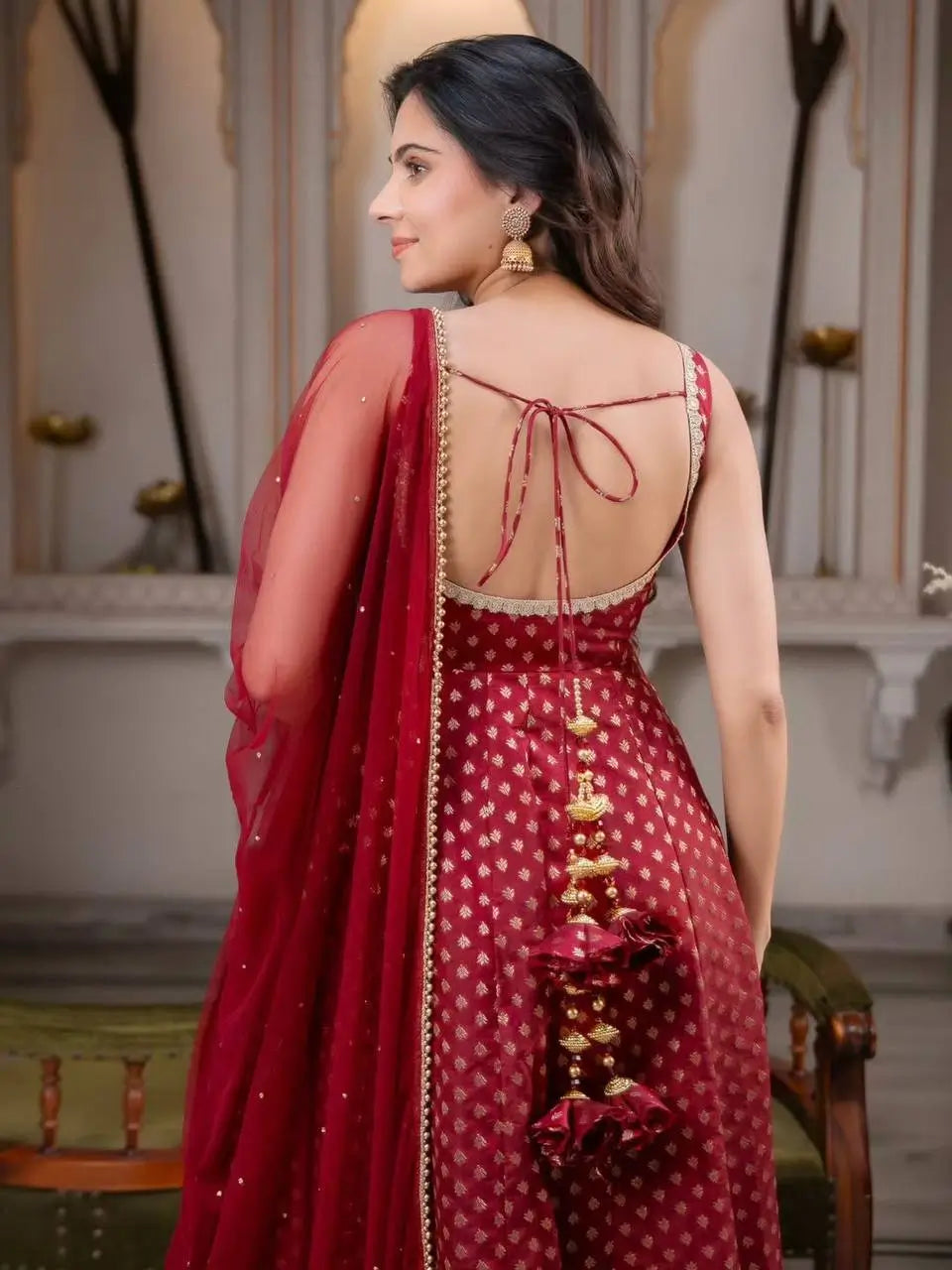 Saffron Butti Jacquard Anarkali Set