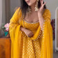 Saffron Butti Jacquard Anarkali Set