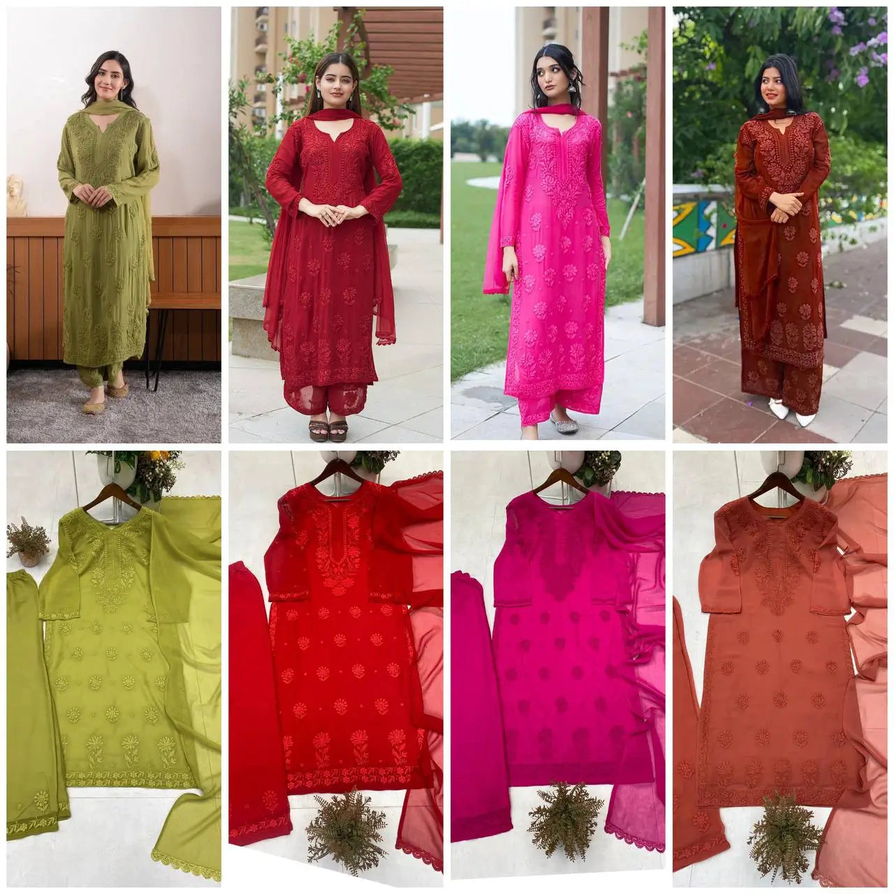 Sage Chikankari Georgette Suit Set
