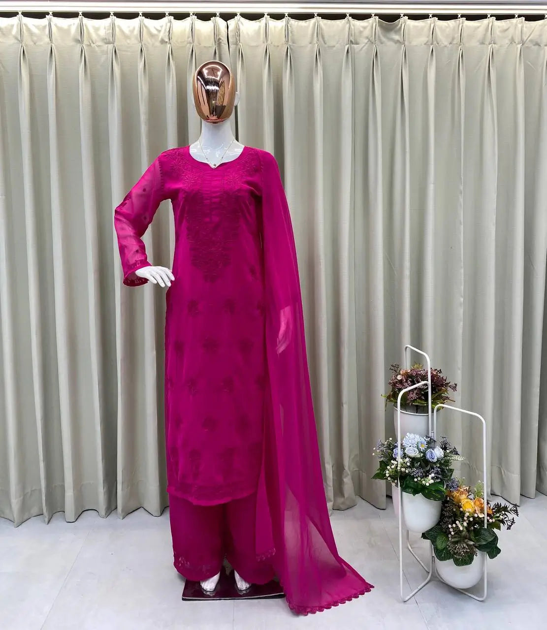 Sage Chikankari Georgette Suit Set