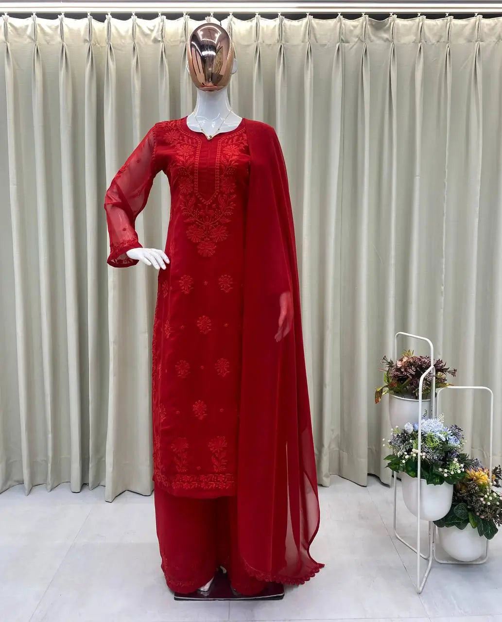Sage Chikankari Georgette Suit Set