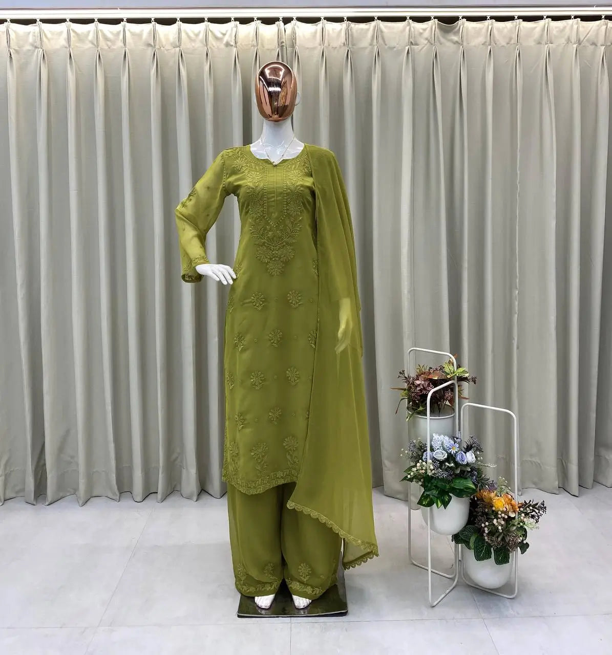 Sage Chikankari Georgette Suit Set