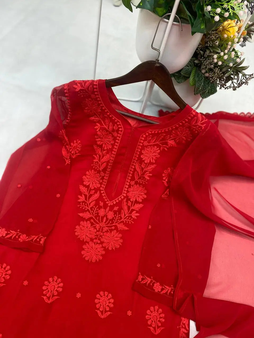 Sage Chikankari Georgette Suit Set