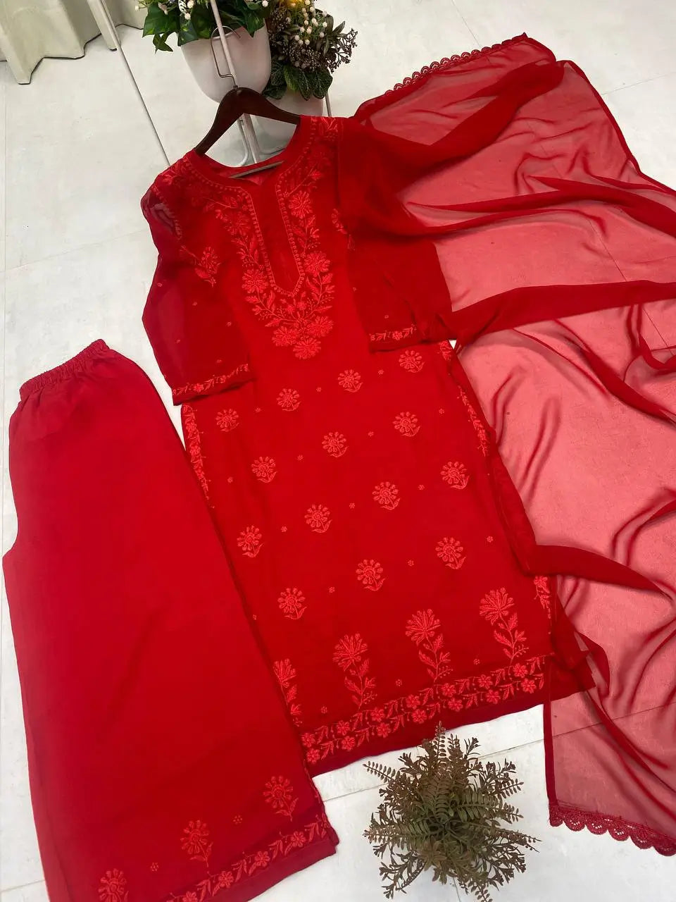 Sage Chikankari Georgette Suit Set