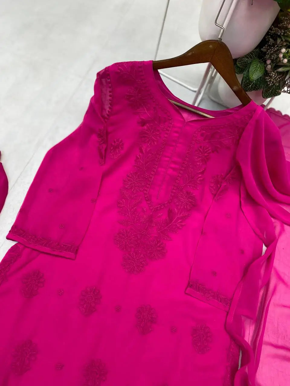 Sage Chikankari Georgette Suit Set