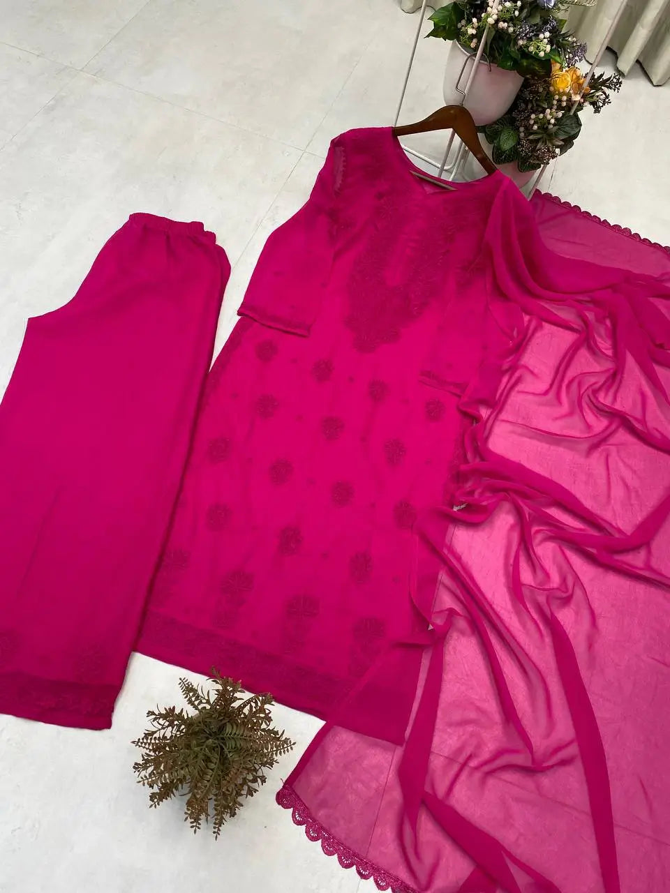 Sage Chikankari Georgette Suit Set