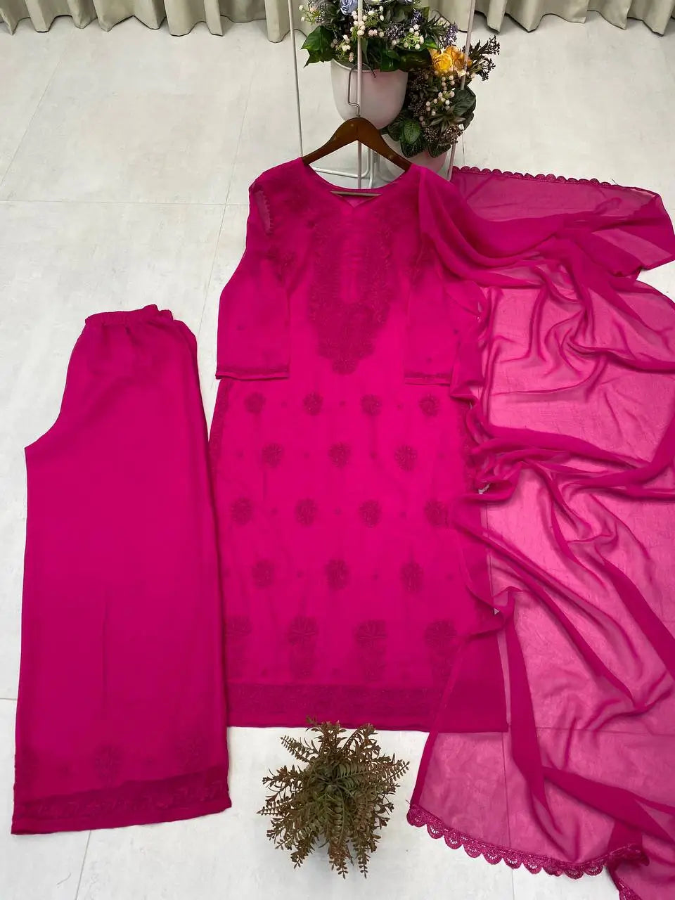 Sage Chikankari Georgette Suit Set