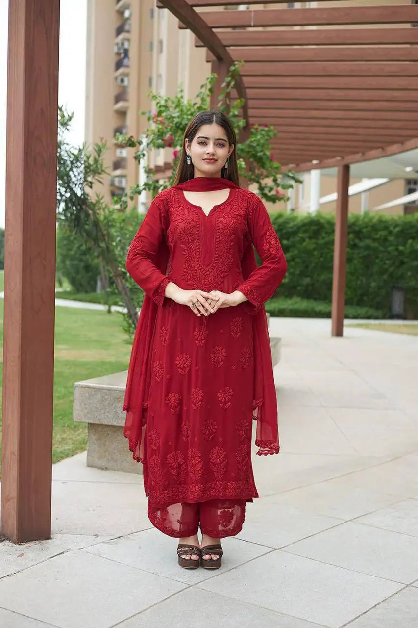 Sage Chikankari Georgette Suit Set