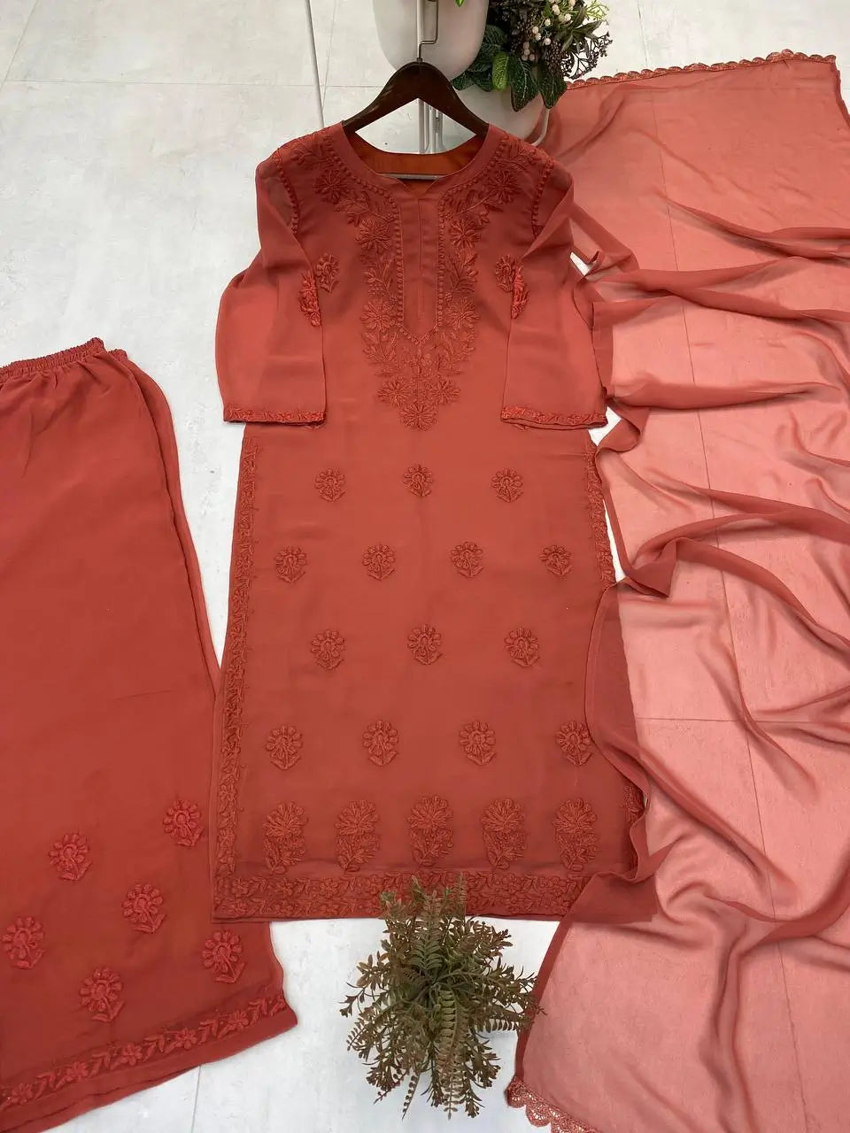 Sage Chikankari Georgette Suit Set