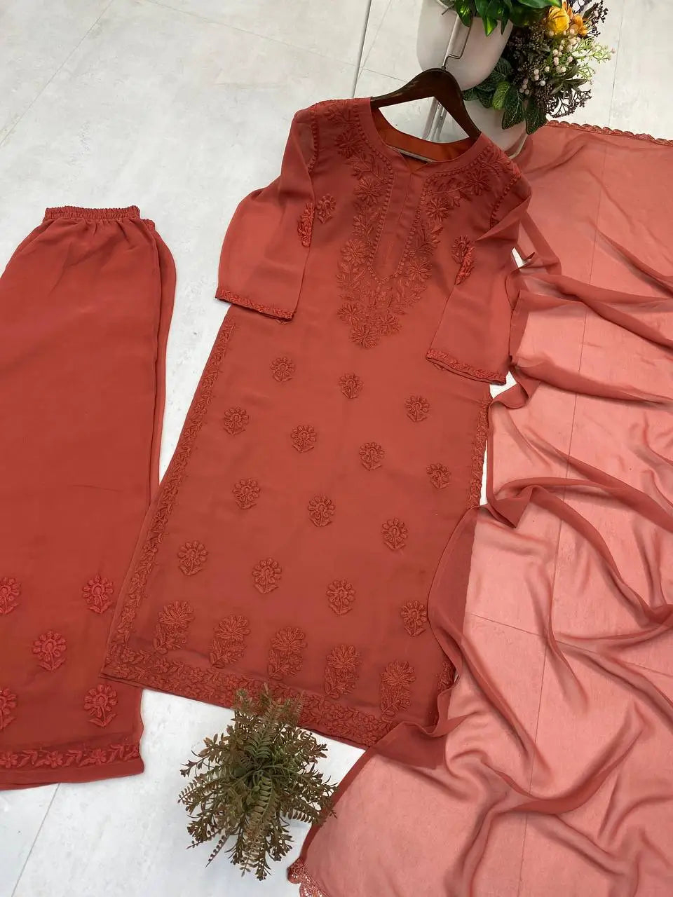 Sage Chikankari Georgette Suit Set