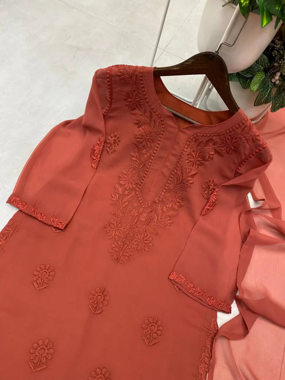Sage Chikankari Georgette Suit Set