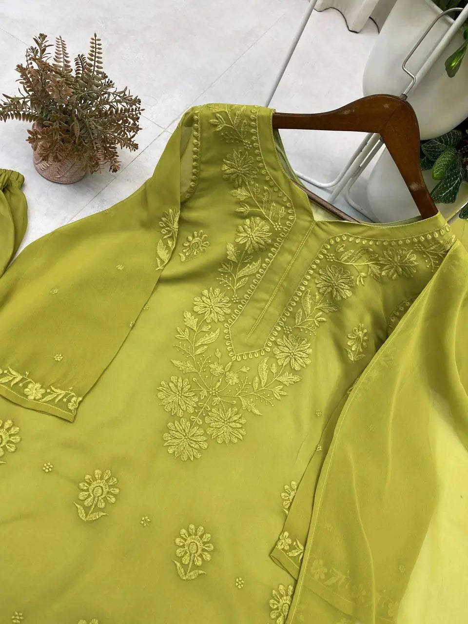Sage Chikankari Georgette Suit Set