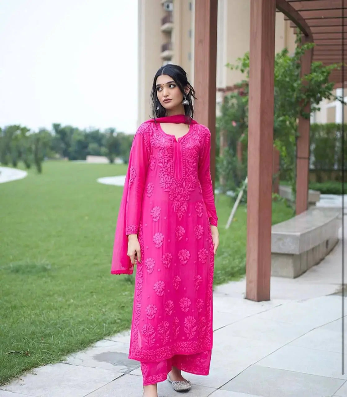 Sage Chikankari Georgette Suit Set