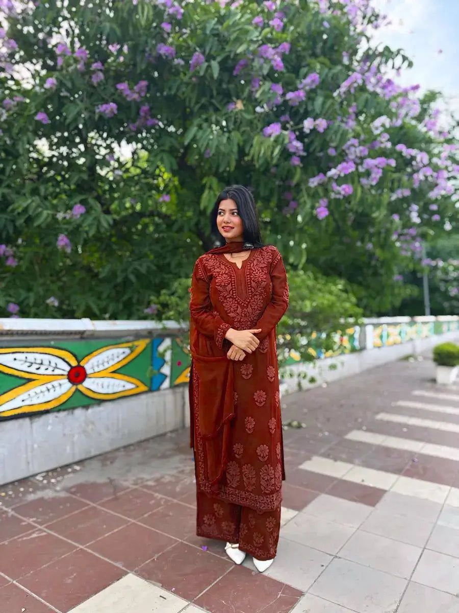 Sage Chikankari Georgette Suit Set