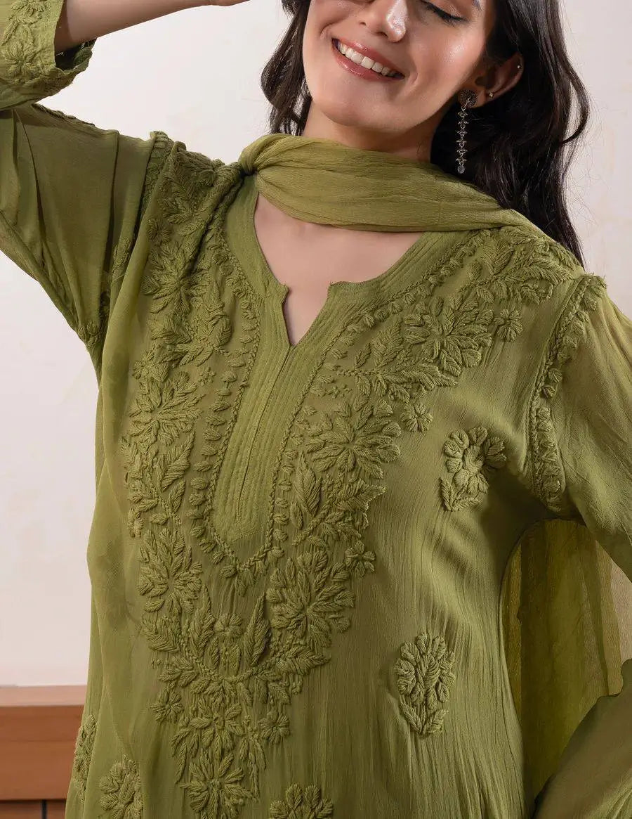 Sage Chikankari Georgette Suit Set