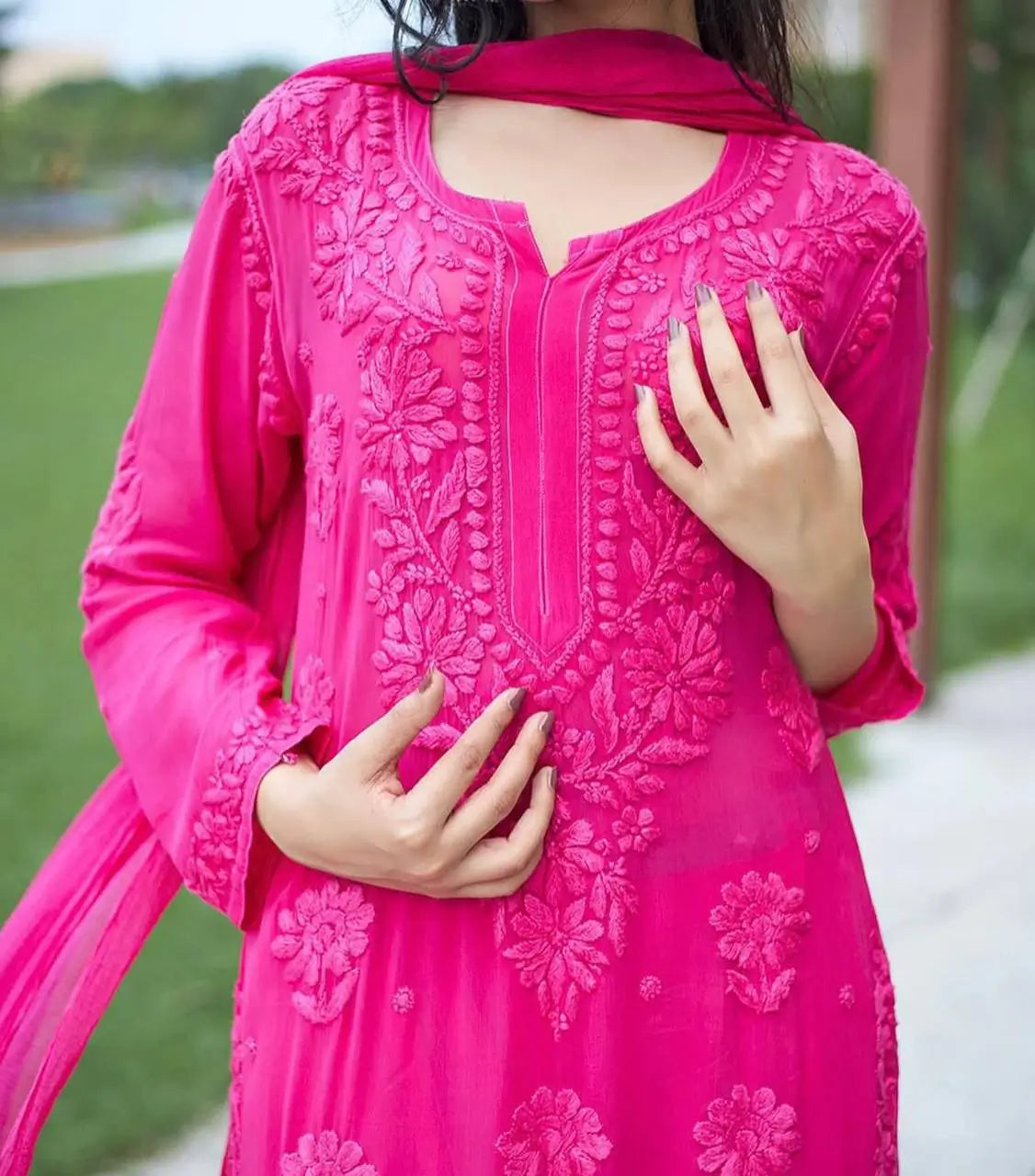 Sage Chikankari Georgette Suit Set