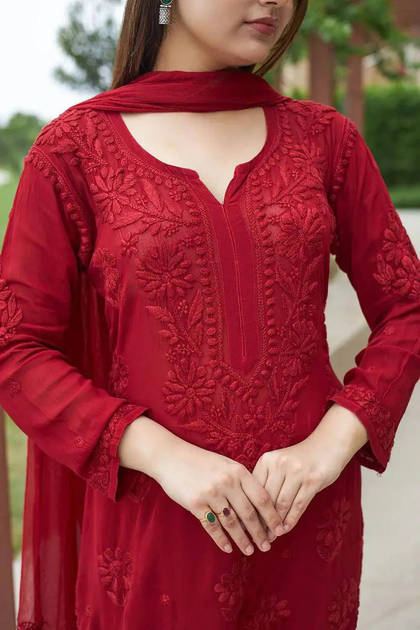 Sage Chikankari Georgette Suit Set