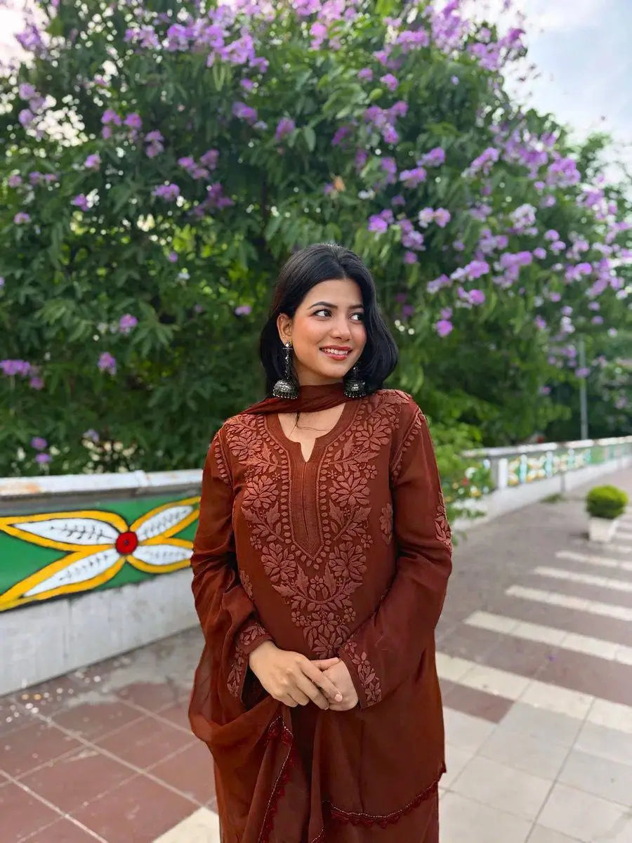 Sage Chikankari Georgette Suit Set