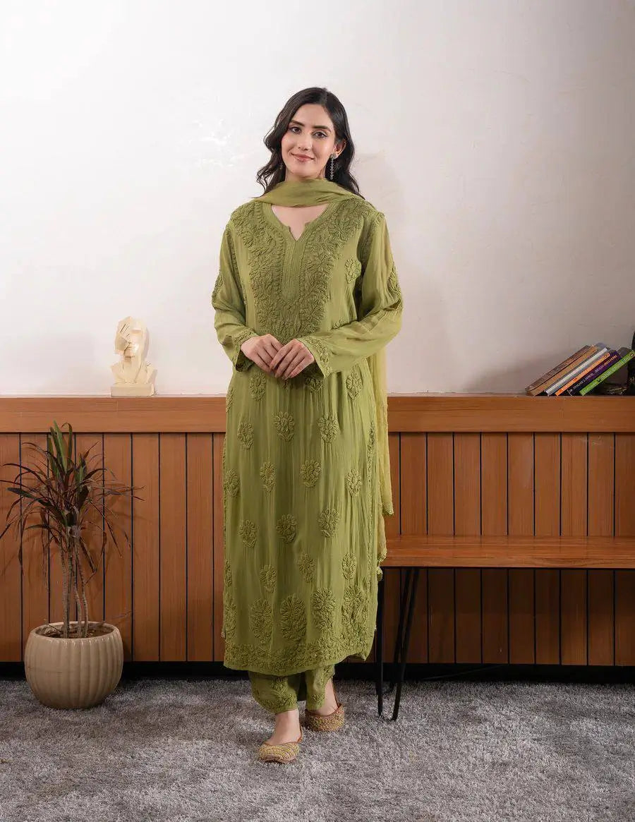 Sage Chikankari Georgette Suit Set