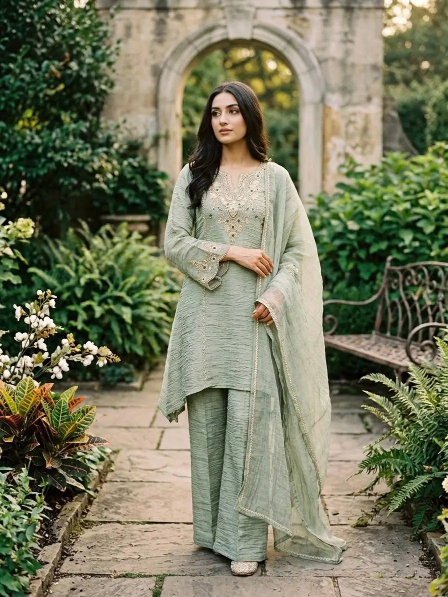 Sage Cording Stone Sharara Set