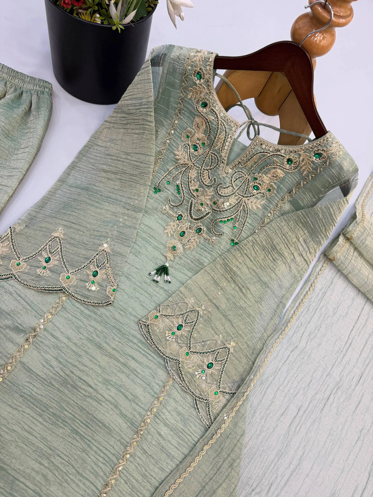 Sage Cording Stone Sharara Set