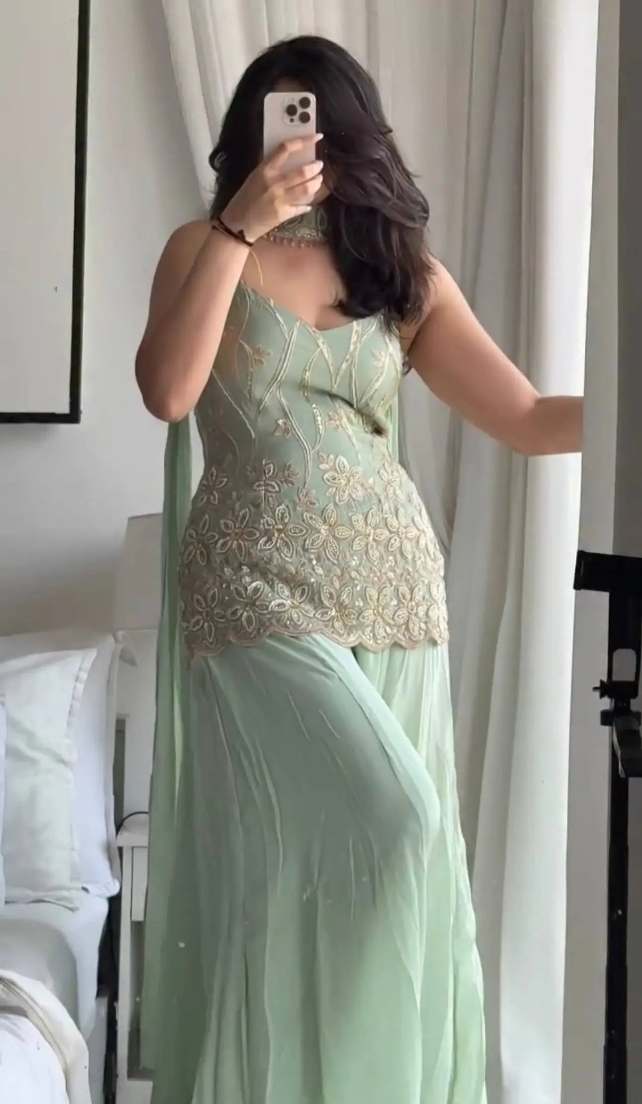 Sage Floral Embroidered Kurti Set