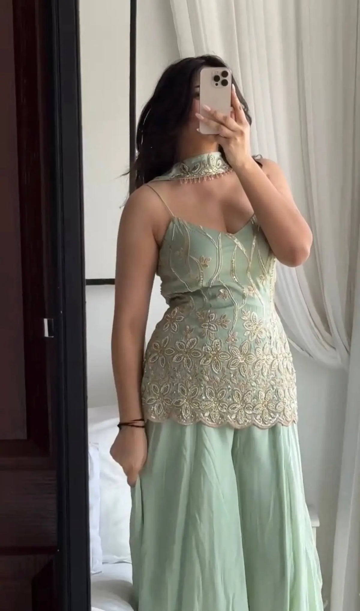 Sage Floral Embroidered Kurti Set