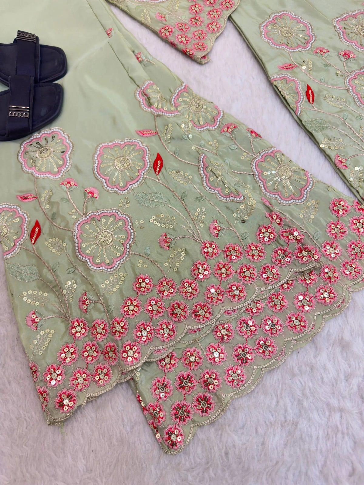 Sage Floral Sequin Kurta Set
