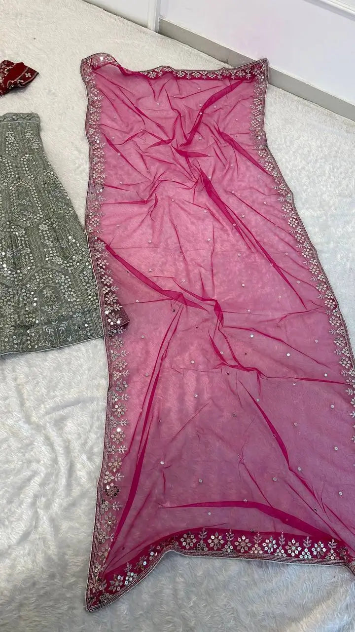 Sage Pink Mirror Work Lehenga