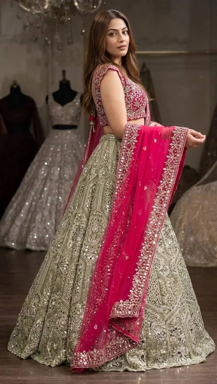 Sage Pink Mirror Work Lehenga