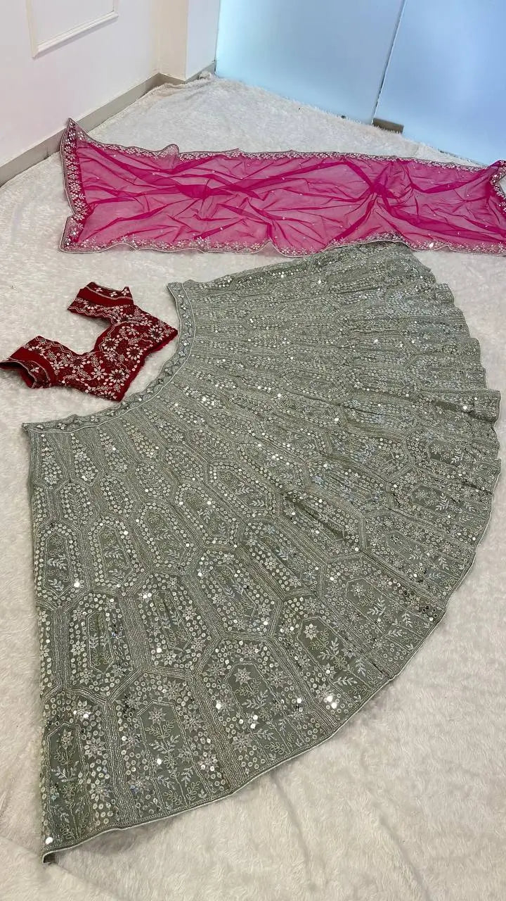 Sage Pink Mirror Work Lehenga