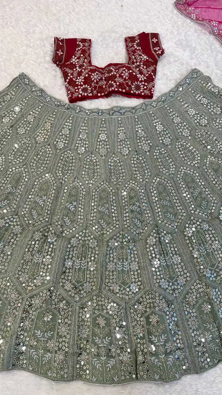 Sage Pink Mirror Work Lehenga