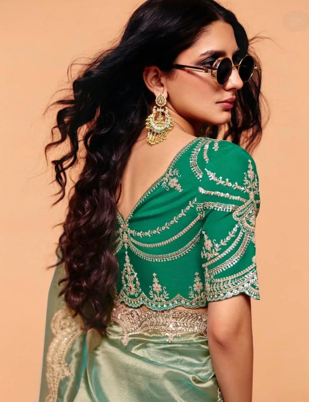 Sage Sequin Embroidered Chiffon Saree