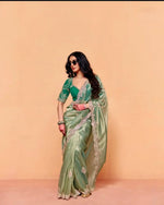 Sage Sequin Embroidered Chiffon Saree