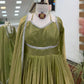 Sage Shimmer Flared Gown