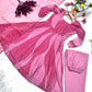 Salmon Pink Organza Foil Work Anarkali Gown Set with Dupatta