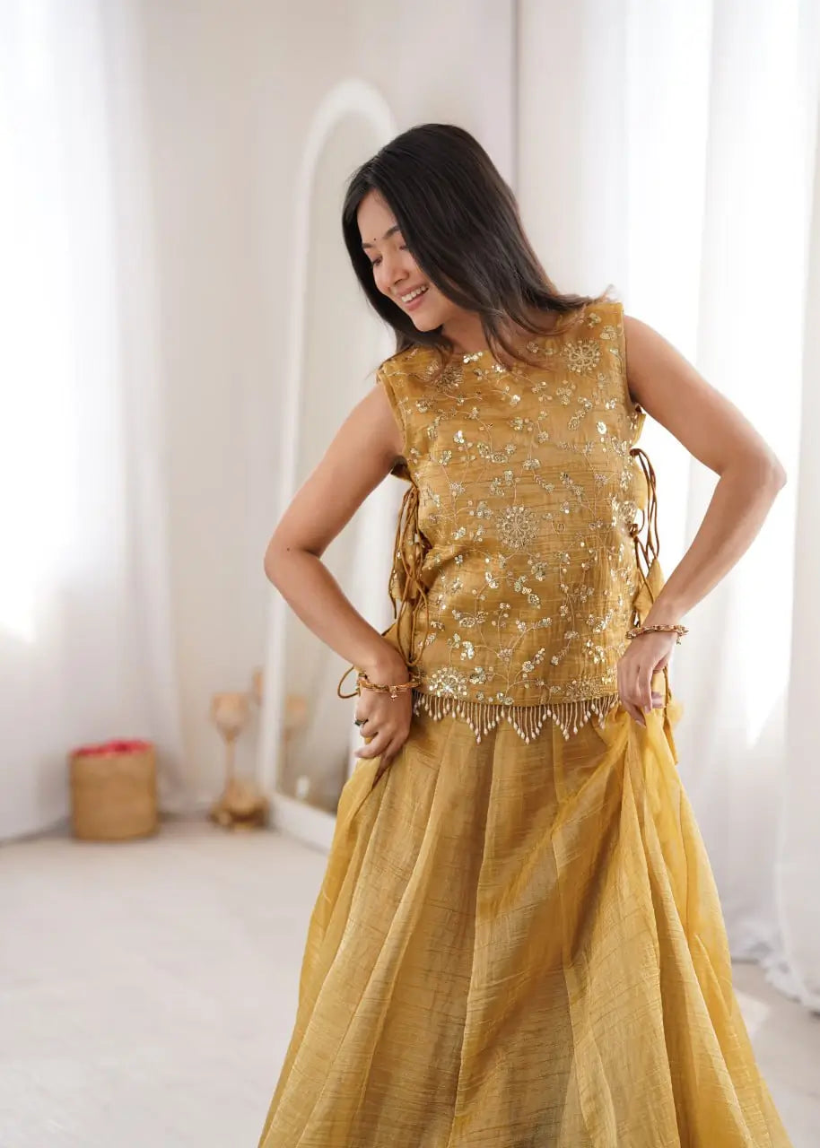Salsa Crush Embroidered Koti Lehenga Set